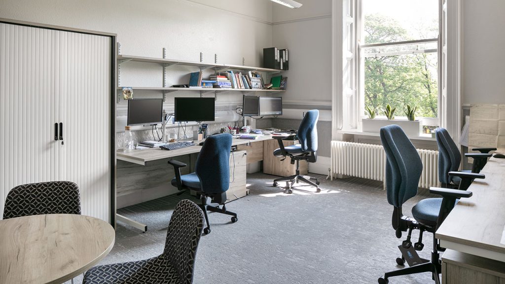 Share office space with chairs and desks