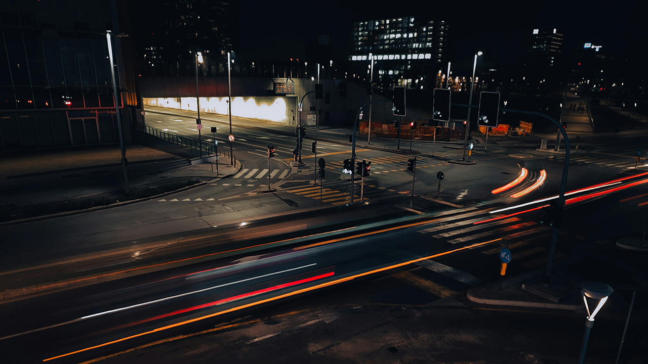 Blurred lights from moving traffic at night time