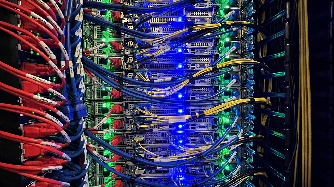 Coloured wires and lights as part of a supercomputer